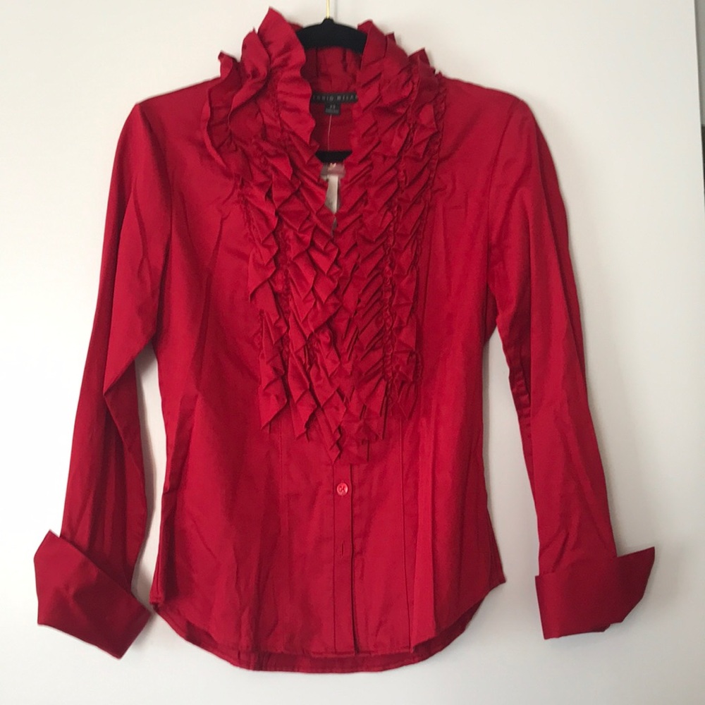 NWT XS great RED ruffle SHIRT ANTONIO MELANI